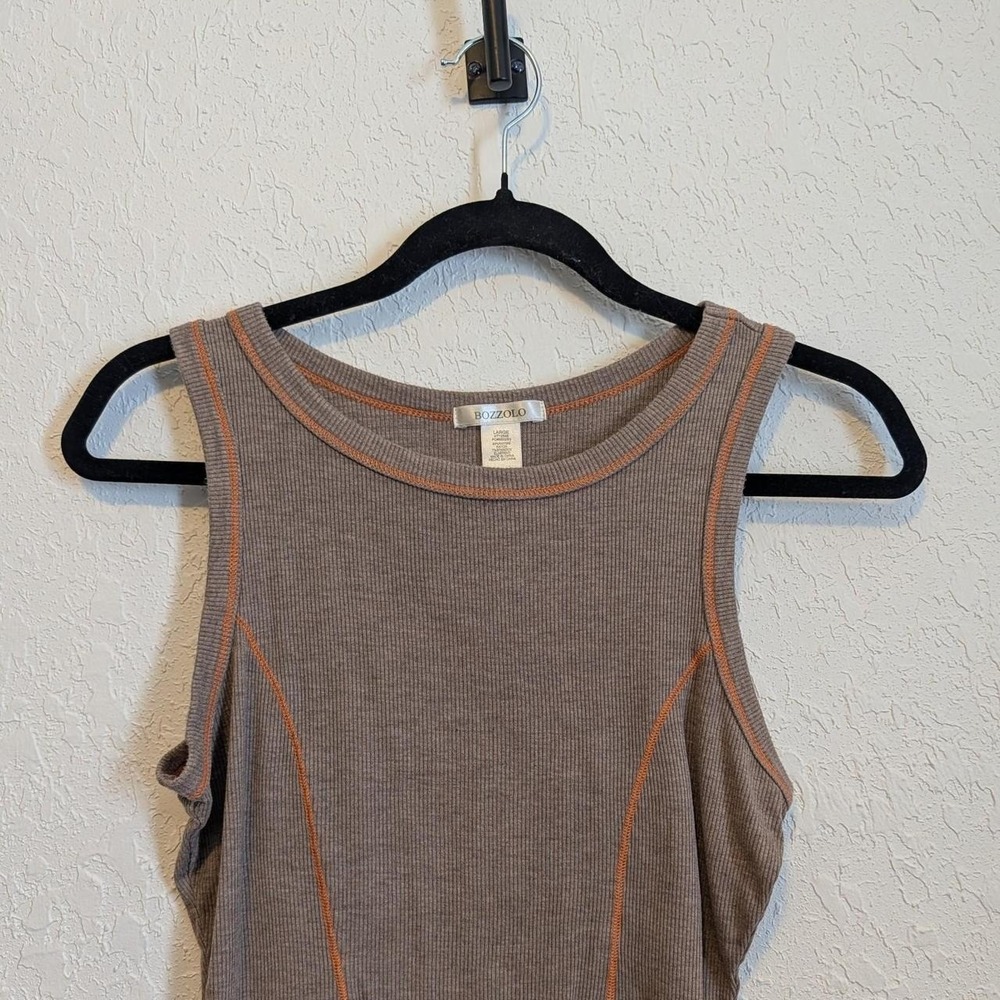 Womens Bozzolo Tan Crop Top Large Excellent Orange Contrast Stitch Ribbed Tank